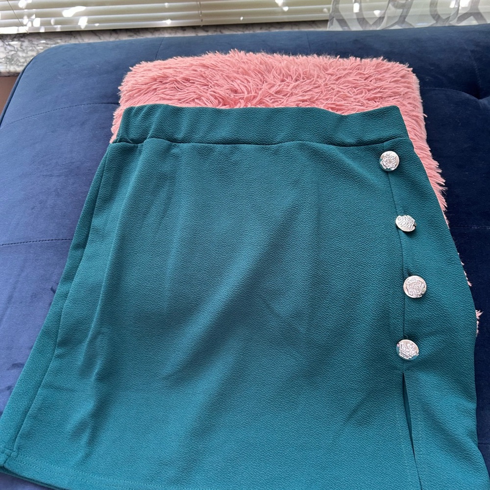 Teal Button-Accent Women's Skirt